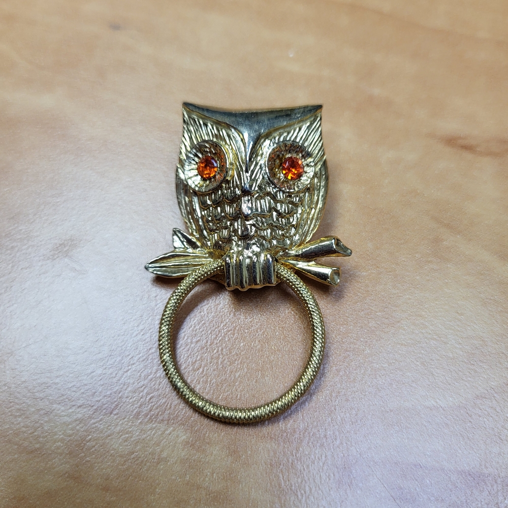Gold Color Owl Ring with Orange Accents